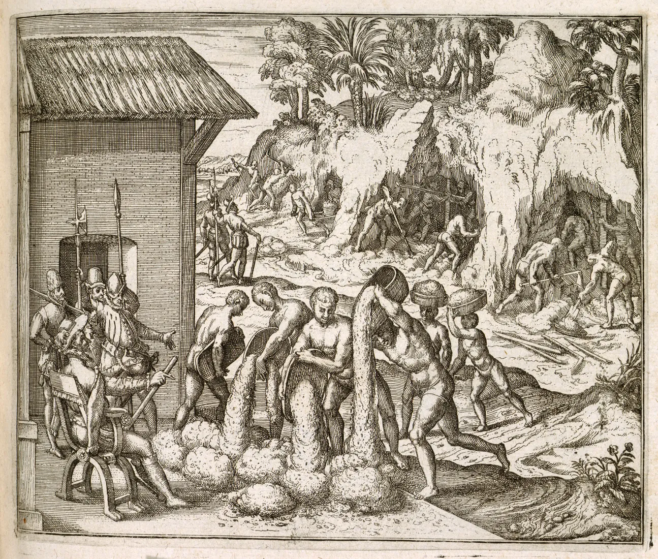 Gravat: persones esclavitzades treballant a les mines d'or de l'Hispaniola.